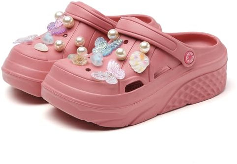 FRTUBOP Zoccoli da donna con plateau, scarpe da giardiniere, scarpe da giardino, con tacco alto, sandali con zeppa, Rosso, 40 EU
