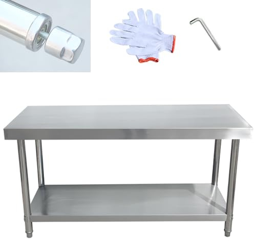 Edelstahl Zubereitungstisch, Lebensmittelzubereitungstisch aus Edelstahl, Robuster Tisch mit Unterboden Und Verzinkten Beinen for Restaurant, Zuhause Und Hotel (Color : Double Layer, Size : 120x50cm