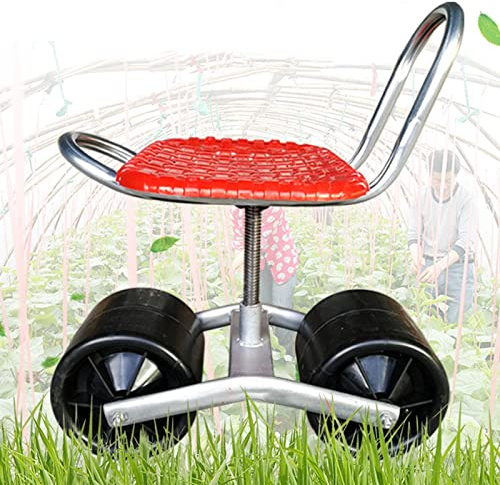 Gartenwagen-Rollhocker mit Rädern, Stabiler Pflanz-Pflückhocker, beweglicher Arbeitsstuhl, verstellbare Sitzhöhe und -richtung (rot, Zwei Räder)