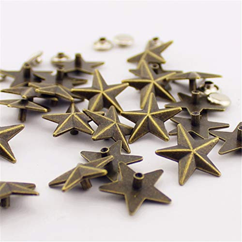 Blind riveds, Metal Rivet New 20sets/Lot Fashion Style Bronze Star Rivet, Punk Rock Spike Metal Stud with Cap Supplier Garment Rivets(Brass,29mm)