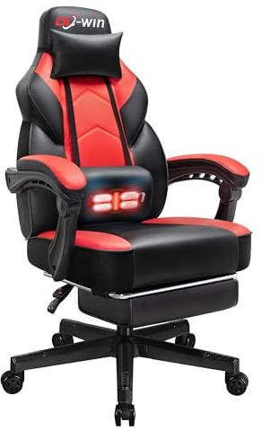 Shintenchi Gaming Chair, Office Chair with Footrest and Lumbar Support, Height Adjustable Game Chair with 360°-Swivel Seat and Headrest and for Office or Gaming (Deep Red)