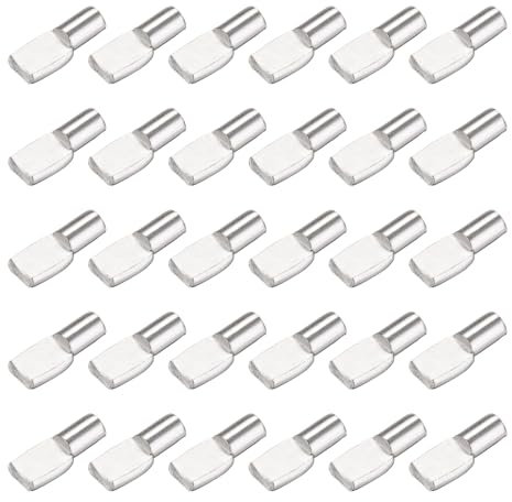 sourcing map 50pcs Shelf Support Peg 6mm/0.24 Spoon Shaped Iron Bracket Pegs with Pin Shelf Peg Shelf Clips for Furniture Bookcase Wardrobe Kitchen Cupboard, Silver Tone