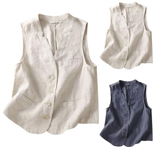 Damen Leinenweste Anzug Weste V-Ausschnitt Einreihig Elegant Weste Business Outfits Top Leinen Tank Top Damen Elegant Leinenbluse Damen Sommer Blusentops