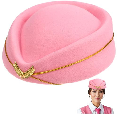 TOYANDONA Stewardess Hut Damen Cosplay Mütze Kabinenpersonal Uniform Hut Leicht Tragbar Für Kostümparty Bühne Und Fasching Rosa