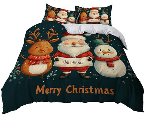 Generisch 3-teiliges Weihnachts Bettwäsche Set 135x200 cm, Wintermotiv in Grün und Rot, Mikrofaser Bettbezug mit Kissenbezug 80x80 cm, perfekt für die Winter- und Weihnachtszeit