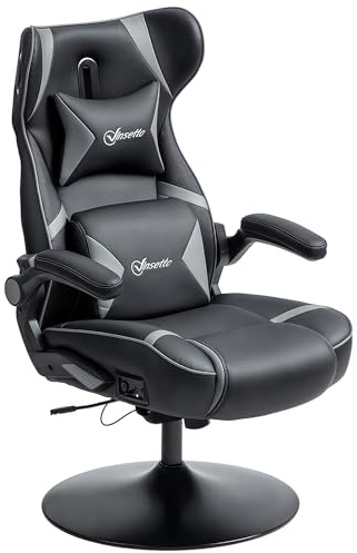 Vinsetto Gaming Stuhl ergonomischer Gamer Stuhl mit Kopfstütze und Lendenkissen höhenverstellbar Bürostuhl Gamingstuhl mit Wippfunktion Kunstleder Schwarz+Grau