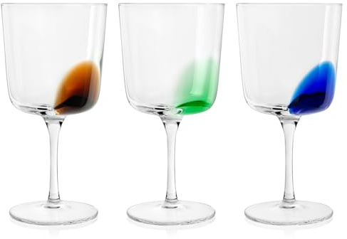 H&H, Set 3 Calici Poetry, calici trasparenti, con sfumature di colore, in vetro, 39 cl, lavabili in lavastoviglie
