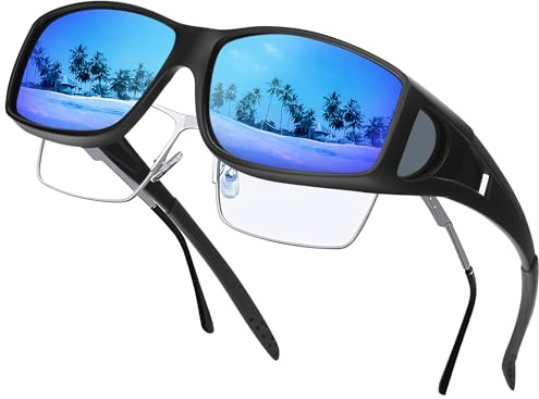 Nlieanuc Polariserade Solglasögon för Glasögonbärare - UV400 Wrap Around Glasögon med Bländskydd För Män & Kvinnor vid Bilkörning, Fiske & Sport (Modern Blå)