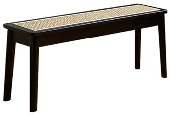 Sitzbank aus Rattan und Massivholz, mit handgewebtem Sitz, schwarz, 80 cm, ideal für Eingangsbereich, Küche, Schlafzimmer, Nudelbank, Schuhbank, Bettbank, Ende der Bettbank