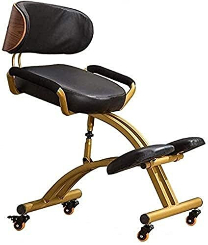 Ergonomischer Kniestuhl mit Rückenlehne und Armlehnen - Verstellbarer Arbeitsstuhl für Home Office mit abgewinkeltem Sitz und Kissen