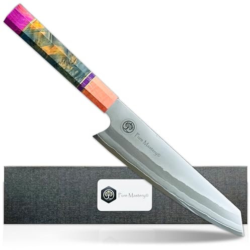 Pure Mastery® Barcelona Cuchillo de Chef 22 cm – Acero Damasco Japonés – Mango de Madera Ergonómico – Cuchillo de Cocina Premium y Universal