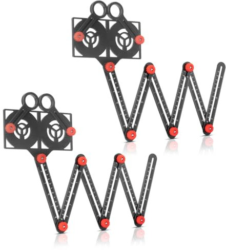 STAHLWERK Lot de 2 règles de mesure multi-angles 6 en 1 pour la création précise de pochoirs, règle en aluminium, gabarit d'angle, jauge de contour, outil de mesure en aluminium