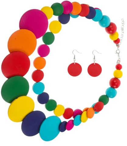 BESPORTBLE Chunky Wooden Beaded Necklace for Women Costume Jewelry Long Necklace Set Red and Blue Beads