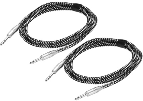 QUARKZMAN 2 Cavi Per Strumenti Musicali, 10 Piedi 1/4 Pollice A 1/4 Pollice Diritto A Diritto Angolo Cavo Jack Per Chitarra Elettrica Per Chitarra Basso, Nero Bianco