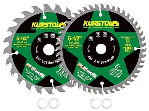 KURSTOL Lame Scie Circulaire Bois - 140 x 15,875mm 24&48T Disques Carbure pour Bois, Plastique, Contreplaqué, Panneaux de particules, Panneaux multicouches (2 Pièces)