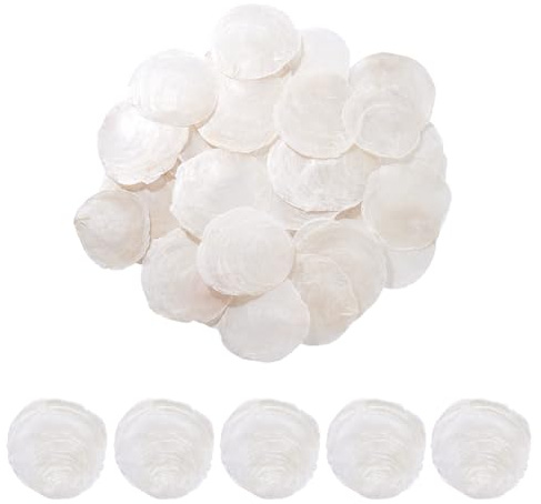 PH PandaHall 60pcs Coquillages Capiz Non Percés Coquillages, 5~9cm de Large Coquillage Naturels de Capiz Sans Trou pour Marque Places Carillons Éoliens Artisanat