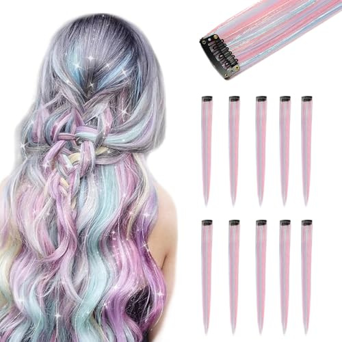 KASESSS 10 Piezas Extension Per Capelli Colorati, Extensiones De Clip, Liso Y Largo De 55 Cm, Hair Extension, Mechas Pelo Lacio Para NiñAs Mujeres Trenzas Cosplay Fiesta