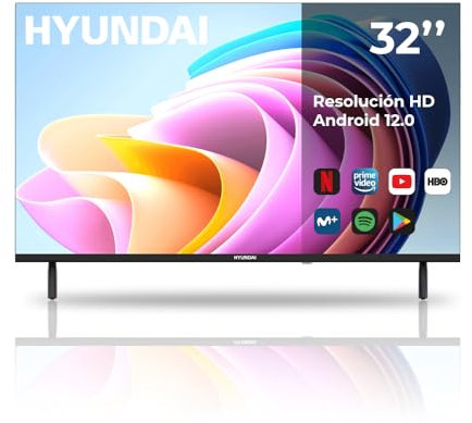Hyundai Smart TV LED 32 HTV3200A HD DVBT2-S2 E Negro Android 12.0 Mando con Acceso Directo a Apps Conexión Mi