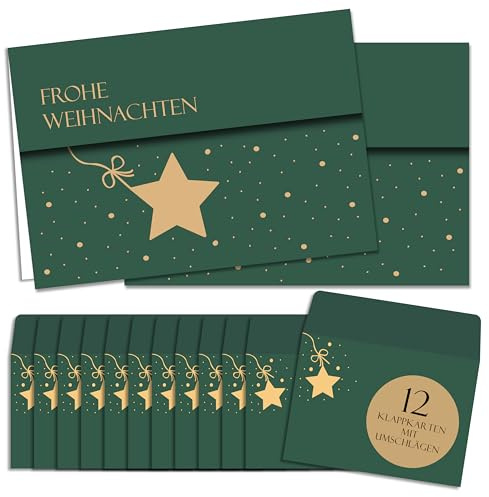 BIROYAL Weihnachtskarten 2027 mit Umschlag Set 12 Stück - A6 Klappkarten Weihnachten - Goldprägung Weihnachtskarten Set - Christmas Card - Weihnachtsgrußkarten - leere Innenseite Weihnachtspostkarten