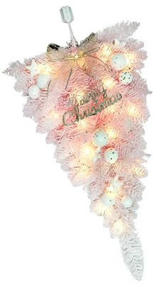 MagiDeal Albero di Natale Artificiale Rosa Capovolto con Ornamento a Luce Bianca Calda, Decorazioni Natalizie durevoli