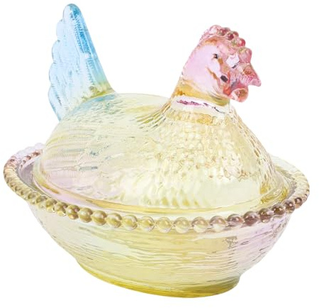 Pssopp Pot à Bonbons en Verre Cristal pour Poulet, Sucrier de Table de Style Rétro avec Design coloré pour le Rangement et la Décoration de la Cuisine à Domicile (M)