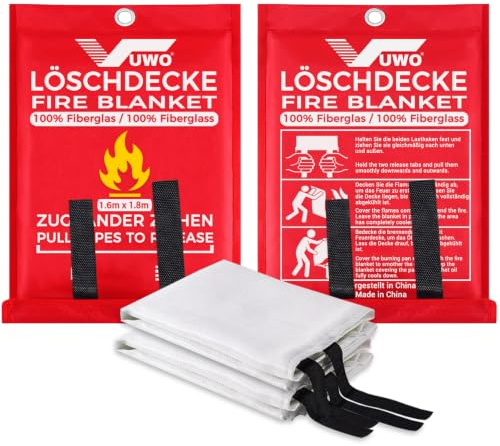 vuwo Couverture Anti Feu en Fibre - 1 Paquet Couverture Anti-Feu de Survie de Verre d'urgence pour Protection Ignifuge et la l'Isolation Thermique Applicable à Cuisine Camping Barbecue(1.6m x1.8m)