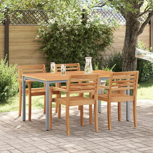 IBUQDDV Gartentisch aus Massivholz Akazie und Metall 150x90x75 cm für 6 Personen Wetterfester Esstisch für Garten Balkon und Terrasse mit Stabilem Rahmen und Modernem Design
