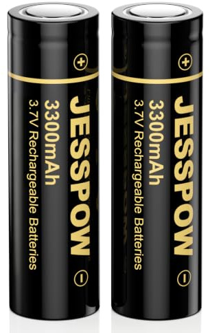 3.7V Rechargeable Battery, 3300mAh Flat Top Rechargeable Batteries for Flashlight, Headlamp (2 Pack, 18 X 65mm)