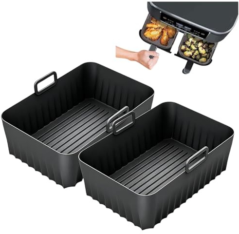 Pack 2 Moldes Air Fryer de Silicona – Accesorios Freidora de Aire Ninja AF400EU/AF300EU 9,5L, Recipiente Reutilizable Antiadherente, Bandeja para Freidora sin Aceite
