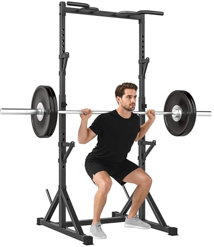 SPORTNOW Power Tower con Altezza Regolabile, Doppio Supporto Bilanciere, Rack Palestra con Pull Up Bar e Portadischi, Rack Bilanciere Multifunzione Allenamento per Palestra Casa Ufficio, Max 200 KG