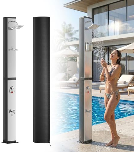 UISEBRT Solardusche 40 Liter mit Schutzhaube und 360° Duschkopf,Gartendusche einstellbare Temperatur bis 60°C,Pooldusche mit Fußdusche für Garten, Camping und Außenbereich,Silber