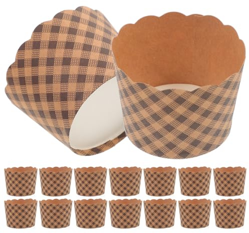 HYTROVE 50 Moldes de Papel para Muffins Resistentes al Aceite, Tamaño Pequeño, Diseño de Papel Kraft Cuadriculado, Capacillos para Cupcakes para Repostería y Fiestas