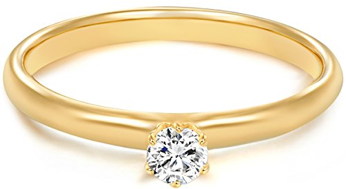 Trilani Damen-Ring/Verlobungsring/Solitärring Sterling Silber gelbvergoldet Zirkonia weiß