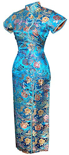 7Fairy Women's VTG Turquoise Ten Buttons Long Chinese Dress Cheongsam Size 4 US