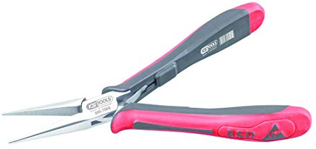 KS Tools 500.7068 ESD Pinza a punta tonda, dritta, senza taglio, 140 mm