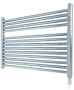900mm (w) x 600mm (h) Thermostatic 300W Straight Chrome Electric Towel Rail, Horizontal Bar Thickness: 22mm, Bar pattern: 4 + 9 (PRE-FILLED with heating solution)