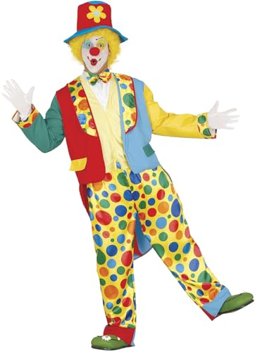 FIESTAS GUIRCA | Clown Kostüm für Erwachsene - Weste, Jacke, Fliege, Hose und Hut - Zirkus- und Comedy Kostüme für Halloween, Karneval und Kostümpartys - Herren - Mehrfarbig