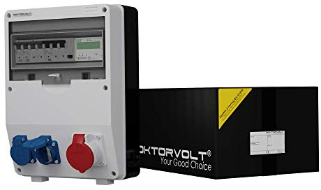 Doktorvolt Stromverteiler TD-S/FI mit Mennekes Steckdosen-Kombination 2x 230V Schuko 1x 16A CEE, mit MID Stromzähler, LS-Schalter FI-Schalter Baustromverteiler Wandverteiler komplett verdrahtet IP44
