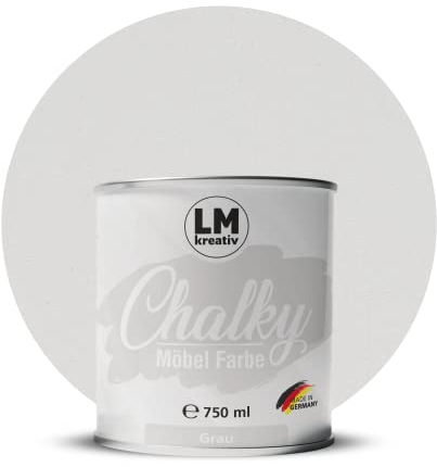 Chalky Möbelfarbe Kreidefarbe für Möbel 750 ml / 1,05 kg (Grau), matt finish In- & Outdoor Kreide-Farbe für Shabby-Chic, Vintage Look, Landhaus Stil Möbel streichen