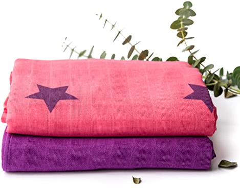 divata bunte Mullwindeln 2er Set - (Sterne, Beere) - farbige Mulltücher, Spiel-tücher, Baby Spucktücher aus 100% Baumwolle, Oeko-Tex-Zertifiziert, 80x80 cm