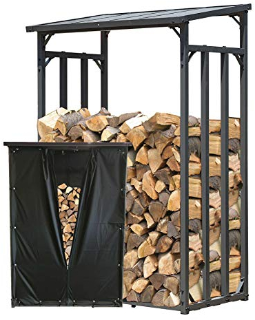 QUICK STAR Metall Kaminholzregal Anthrazit 130 x 70 x 185 cm Garten Kaminholzunterstand 1,6 m³ Stapelhilfe Aussen mit Wetterschutz Schwarz