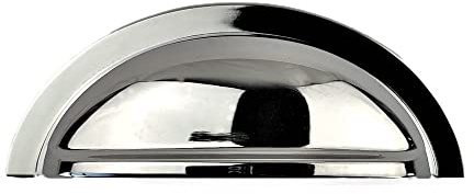 French Furniture Fittings Sets of 6 Cup Handles, Vintage Shell Design for Kitchen cabinets & Bedroom Furniture, Cupboard Drawer & Door Polished Chrome pulls (76mm Between fixings)