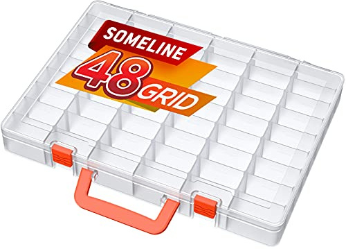 SOMELINE Caja clasificadora de clasificación, caja estable con asa ajustable, caja de herramientas con división fija para piezas pequeñas, clavos, utensilios de costura, tornillos, 48 compartimentos