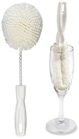 Set of 2 Crystal Stemware & Goblet Glass Cleaning Brush Kit - Non-Scratch Foam Wine Glass Brushes for Washing Glasses, Decanter, Mug, Stemware - for Home, Restaurant, Bar, Hotel - by FryOilSaver Co.