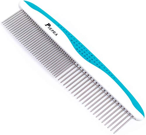 Pet Comb, Stainless Steel Teeth Comb for Dogs & Cats, Pet Hair Comb for Home Grooming Kit, Removes Knots, Mats and Tangles, 7 1/4