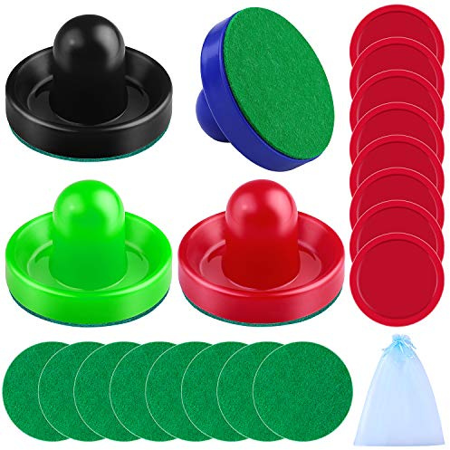URATOT Air Hockey Accessories - Pushers, Pucks & Paddles (4 Pushers, 8 Red Pucks, 8 Green Pads)