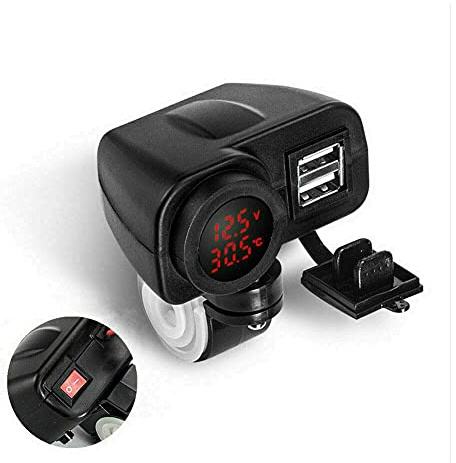 Cargador USB dual multifuncional para motocicleta, toma USB 2 puertos doble USB voltímetro, cargador USB 12 V impermeable adaptador de enchufe de teléfono para motocicleta