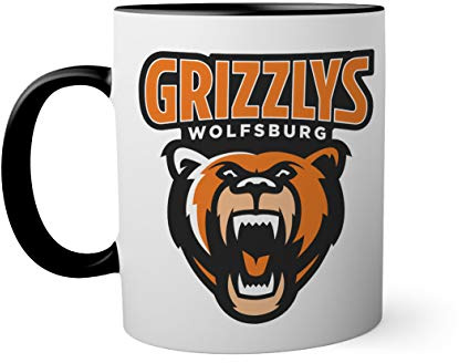 Ice Hockey Team Grizzlys Wolfsburg Eishockey Schwarze Innenseite mit passendem Henkelbecher Mug 330ml