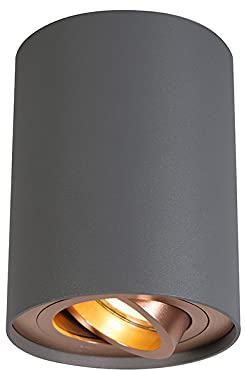 Qazqa - Smart Spotlight Ceiling Gray with Copper incl. GU10 WiFi Light Source - Rondoo Up- - Design - LED GU10 | 1 Way Light - Aluminium Surface-Mounted spotway Light - Suitable for Living Room I Ki