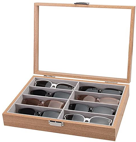 Brillenbox Brillen Display Brillenkoffer, Holz Sonnenbrille Organizer Box 8 Slots Brillen Lagerung Display Fall Lesebrille Brillenhalter für Präsentation mit Schloss Brillenaufbewahrung Sonnenbrillen